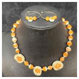 Porcelain Brown Flower Hand Painted Beaded Necklac