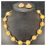 Murano Venetian Art Glass Lamp Work Yellow Floral