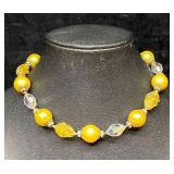 Signed Vintage Vendome Yellow Glass Bead Necklace
