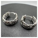 14k White Gold Byzantine Link Hoop Earrings