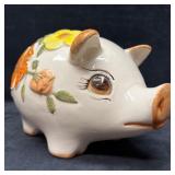 Vintage Lefton Floral Ceramic Piggy Bank Mexico