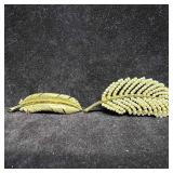 BSK and Mamselle Leaf Brooch Lot Gold Tone and Fau