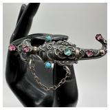 Silver Dagger Sword Brooch Pin Faux Stone Rhinesto
