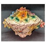 Vintage Ceramic Italian Lidded Floral Bowl