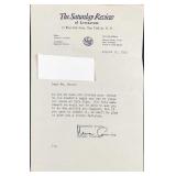 Signed Norman Cousins Saturday Review Letter