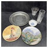 Mixed Decorative Lot Including Pewter Tray Glasswa