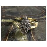 Vintage 10K Gold Natural Diamond Cluster Ring