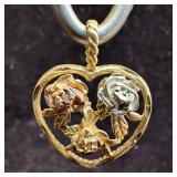 Flower Tri Color 14K Gold Heart Shaped Pendant V6