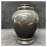 Polished Black Stone Lidded Urn Vessel Marble Styl