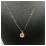 14k Gold Round CZ Pendant Necklace