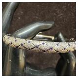 Blue Enamel Polka Dot Textured 14K White Gold Bang