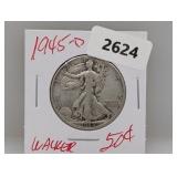 1945-D 90% Silver Walker Half $1