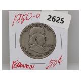 1950-D 90% Silver Franklin Half $1