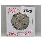 1958-D 90% Silver Franklin Half $1