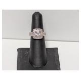 .925 Sterling Clear Halo Stone Ring Sz 6
