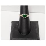 .925 Sterling Green Heart Ring Sz 6.5