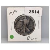 Rare 1919 90% Silver Walker Half $1