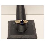 .925 Sterl Blue Stone w/Diam Accent Ring Sz 10.5