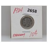1934 90% Silver Mercury Dime