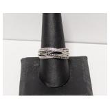 .925 Sterl Dual Tone Crisscross Pave Ring Sz 9.5