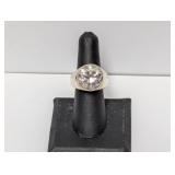 .925 Sterling Lg Clear Stone Ring Sz 6.5