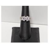 .925 Sterling CZ Angular Floral Cluster Ring Sz 6
