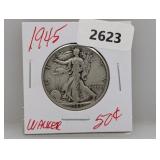 1945 90% Silver Walker Half $1