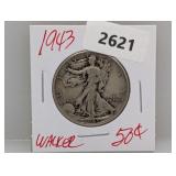 1943 90% Silver Walker Half $1
