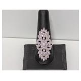 .925 Sterling Elongated Pave Set Stone Ring Sz 10