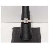 .925 Sterl Rectangular-Cut Clear Stone Ring Sz 7