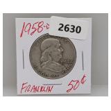 1958-D 90% Silver Franklin Half $1