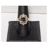 .925 Sterling Blue Stone/Marcasite Ring Sz 9