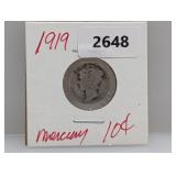 1919 90% Silver Mercury Dime