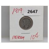 1919 90% Silver Mercury Dime