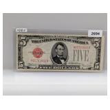 1928-E Red Seal $5 US Note