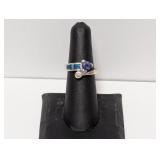 .925 Sterl Modern Asymmetrical Layout Ring Sz 6