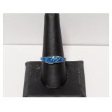 .925 Sterling Band w/Blue Inlay Sz 9
