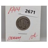 1944 90% Silv Mercury Dime