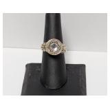 .925 Sterl Hexagonal Faceted Gemstone Ring Sz 7