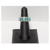 .925 Sterl Vintage Turquoise Statement Ring Sz 6
