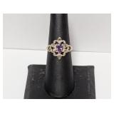 .925 Sterling Purple Stone/Marcasite Ring Sz 7