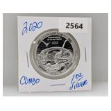 2020 1oz .999 Silver Congo Prehistoric 20 Francs