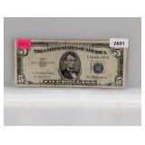 1953-A Blue Seal $5 Silver Certificate