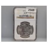NGC 1883-O MS63 90% Silv Morgan $1