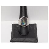 .925 Sterl Rainbow Cabochon Stone Ring Sz 9.5