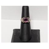 .925 Sterling Purple Stone Textured Ring Sz 6