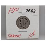 1936 90% Silv Mercury Dime