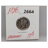 1938 90% Silv Mercury Dime