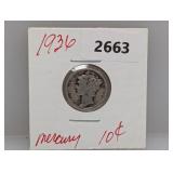 1936 90% Silv Mercury Dime