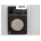 Authenticated 1951 VG 90% Silv Franklin Half $1